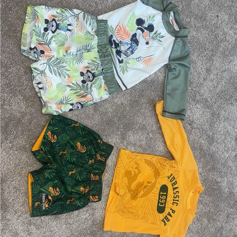 Disney Kids Swim Trunks Set - Green, Yellow, White